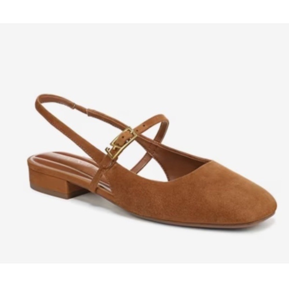 Franco Sarto Destin Mary Jane Flats 7.5W Cognac Suede Slingback Brown Shoes